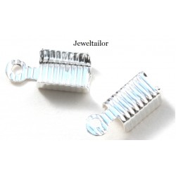 20 Silver Plated Ribbed Fold Over End Crimp Beads 13mm x 5mm ~ Jewellery Making Essentials